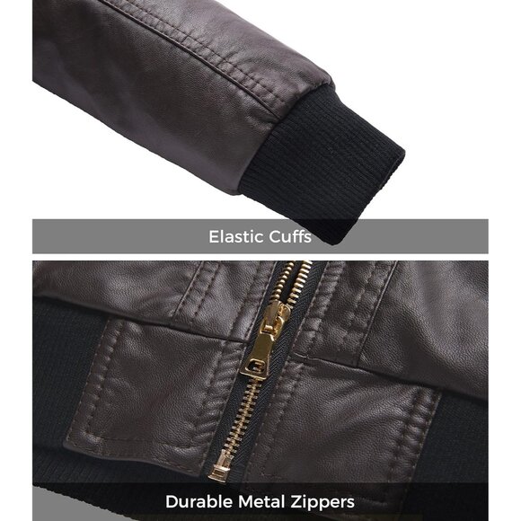 Wantdo Women Dark Brown Motorcycle Short Faux Leather Jacket with Removable Hood - Picture 7 of 7